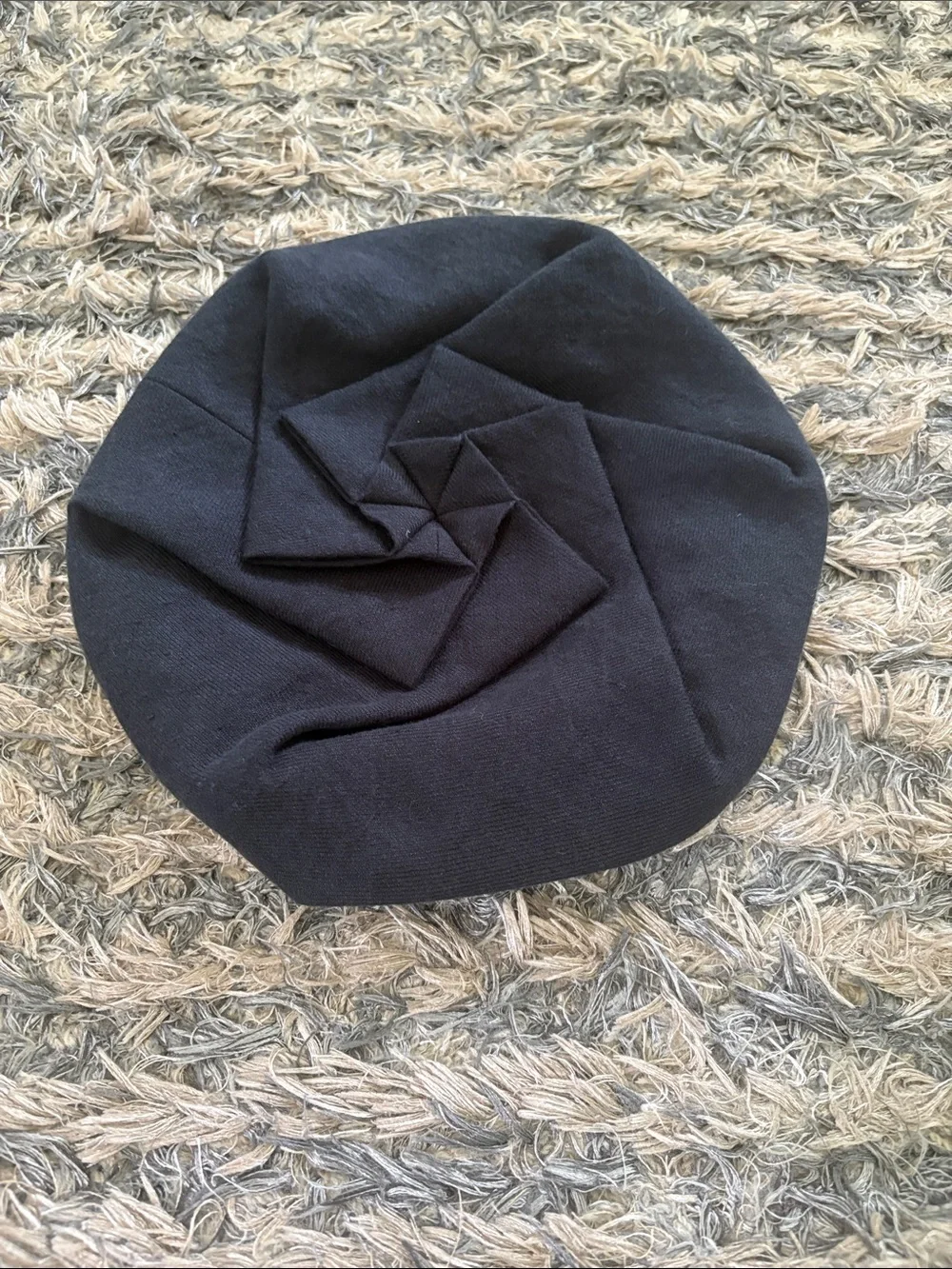 OVERRIDE Japan Origami Knit Beret – Packable Black Folded Rosette Hat One Size